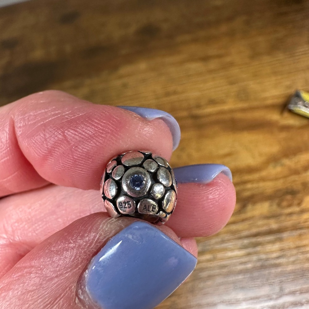 Pandora Blue Pebble Pave Charm Sterling Silver 790539C01 Retired Bead